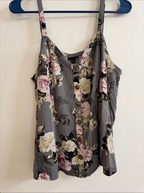 Torrid Gray Floral Button-Front Spaghetti Strap Camisole